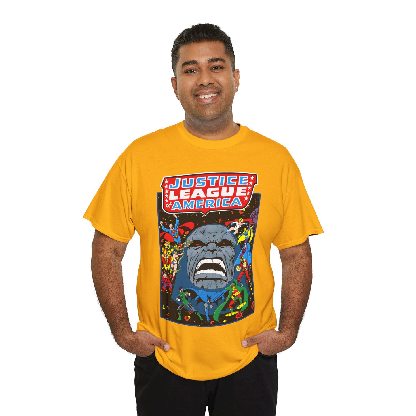 Justice League of America T-Shirt - George Perez Art - JLA/JSA/New Gods Crossover - Darkseid, Orion, Mr Miracle, Huntress, Firestorm, Dr Fate - DC Comics