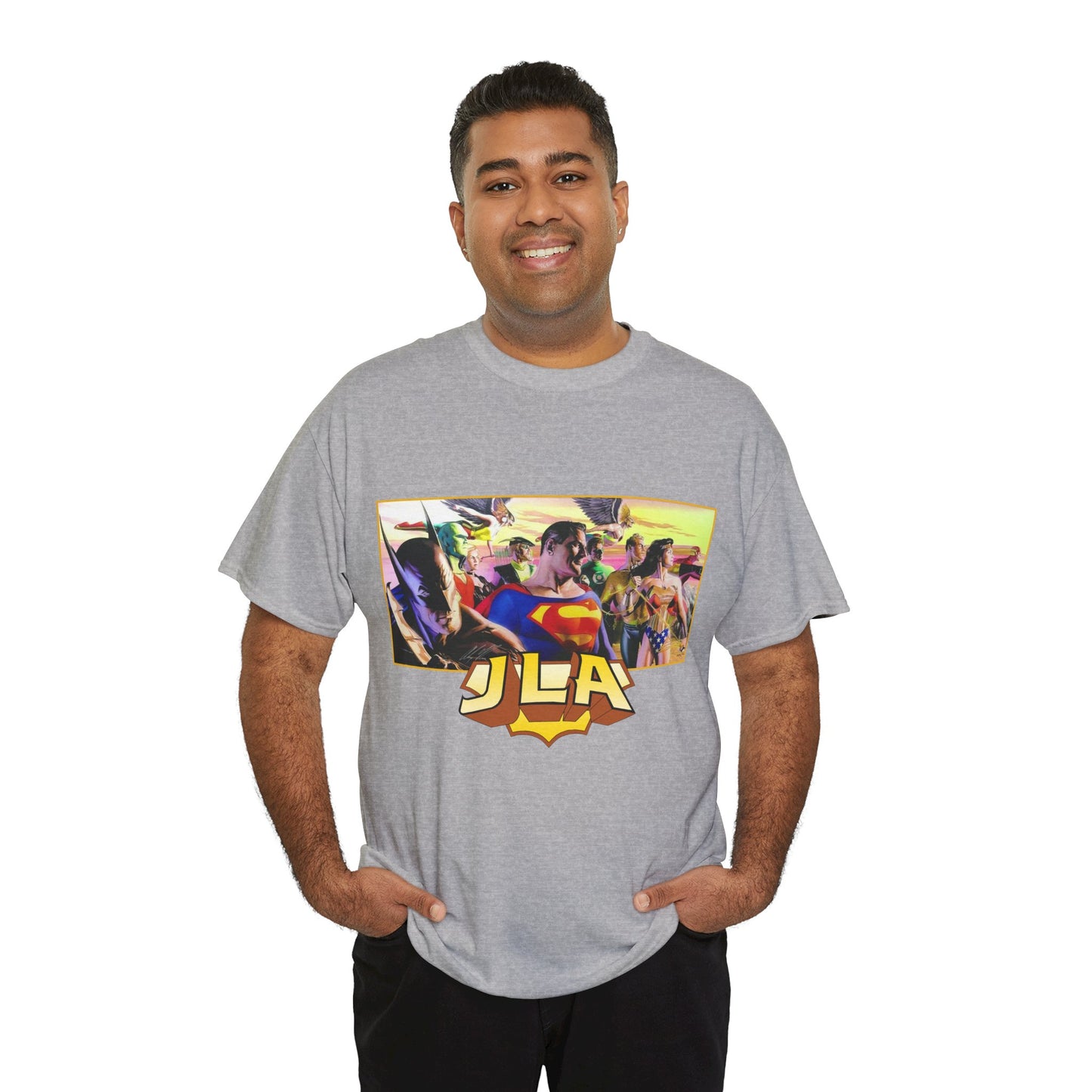 JLA T-Shirt - Alex Ross Art - Superman, Batman, Wonder Woman, Hawkman, Green Lantern, Black Canary, Flash, Martian Manhunter, Green Arrow - Justice League - DC Comics