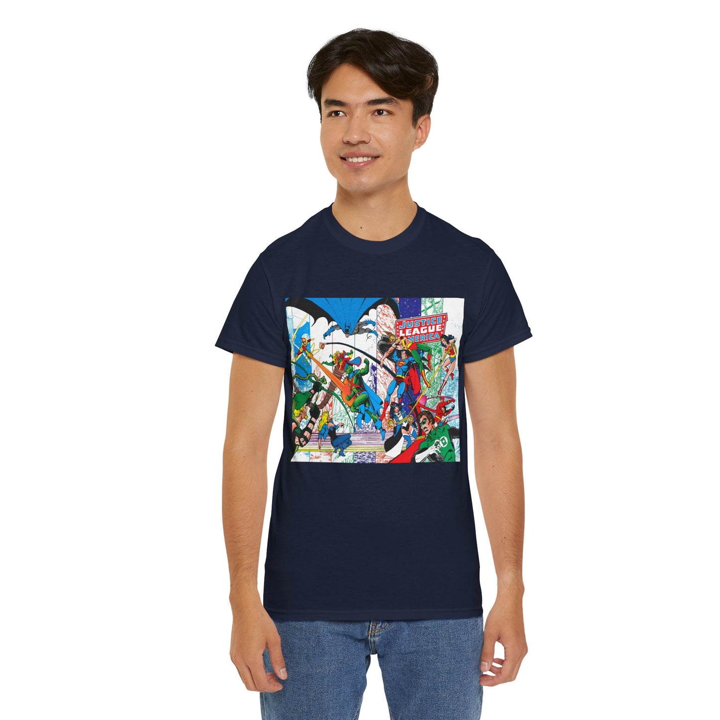 Justice League of America #200 T-Shirt - George Perez Art - Superman, Batman, Zatanna, Wonder Woman, Elongated Man, Martian Manhunter, Black Canary, Atom, Firestorm - DC Comics