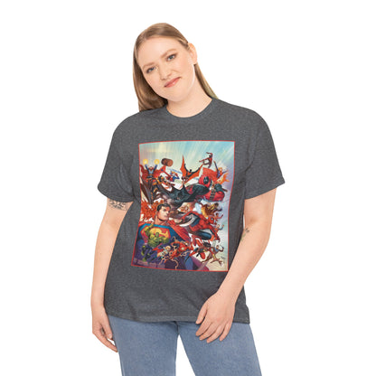 DC/Marvel T-Shirt - The Cosmic Kiss Caper & Other Stories Cover Art - Superman, Deadpool, Spider-Man, Harley Quinn, Batman Beyond, Static, Dr. Strange - DC Comics/Marvel
