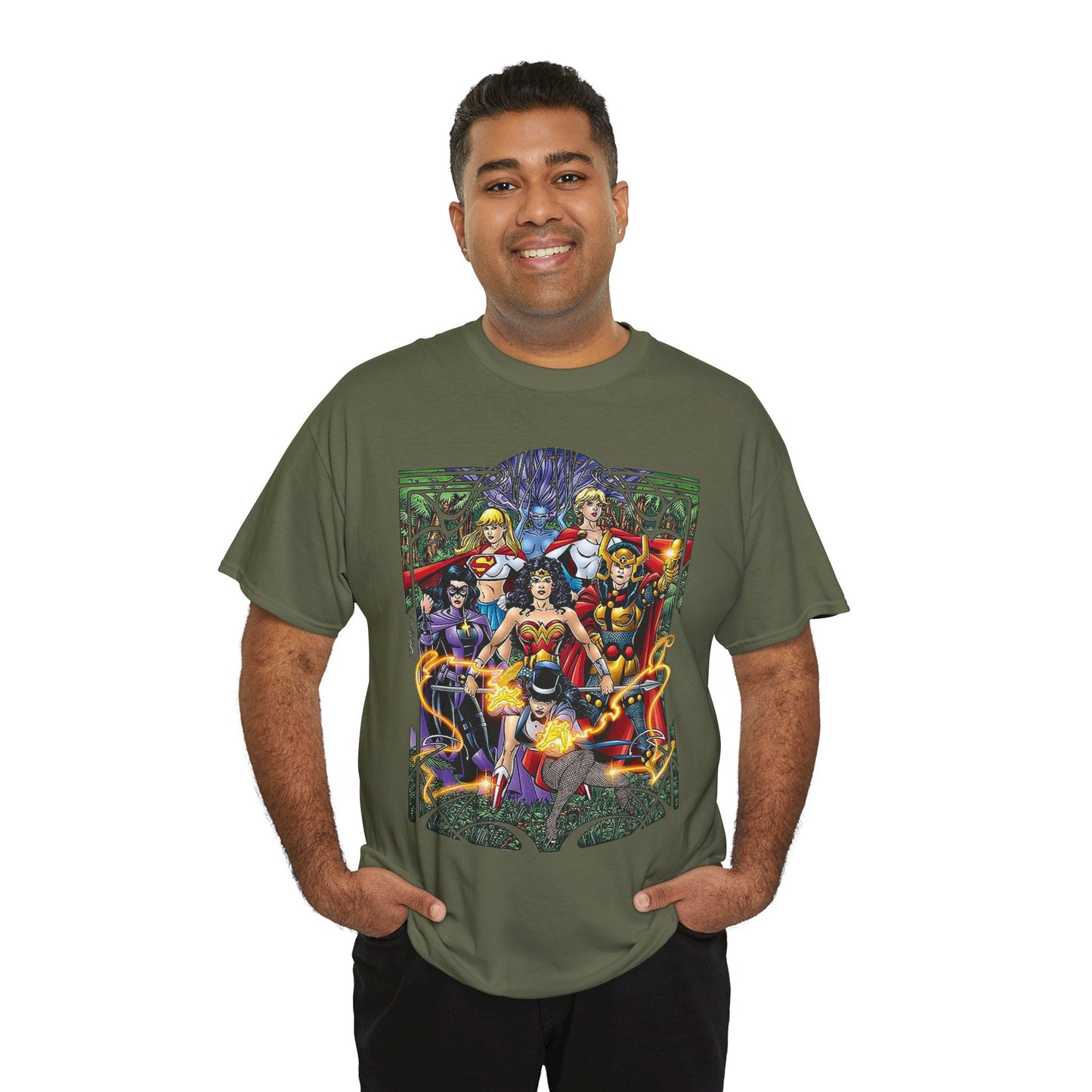 Justice League of Amazons T-Shirt - George Perez Art - Wonder Woman, Zatanna, Supergirl, Power Girl, Huntress, Big Barda - JLA - DC Comics