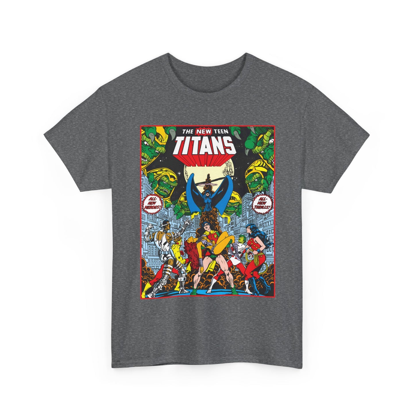 New Teen Titans T-Shirt - George Perez Art - #1 Splash Page - Robin, Starfire, Wonder Girl, Cyborg, Raven, Changeling, Kid Flash - DC Comics