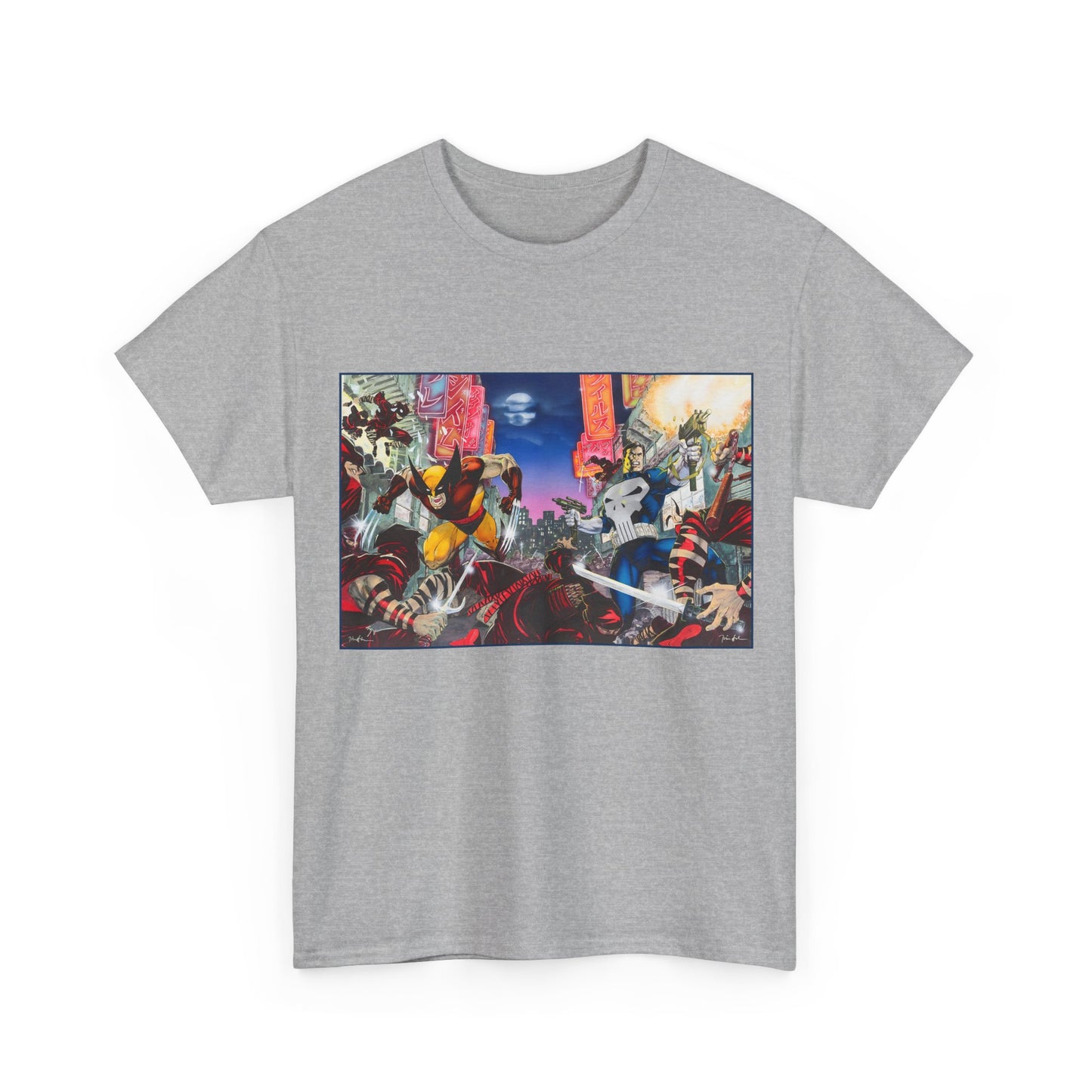Wolverine & Punisher T-Shirt - Jim Lee Art - Vs The Hand - Marvel Comics