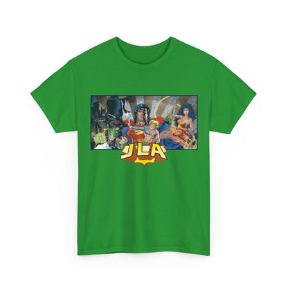 Justice League T-Shirt - Kevin Maguire Art - Superman, Wonder Woman, Batman, Flash, Aquaman, Martian Manhunter, Green Lantern - 90s Lineup - DC Comics