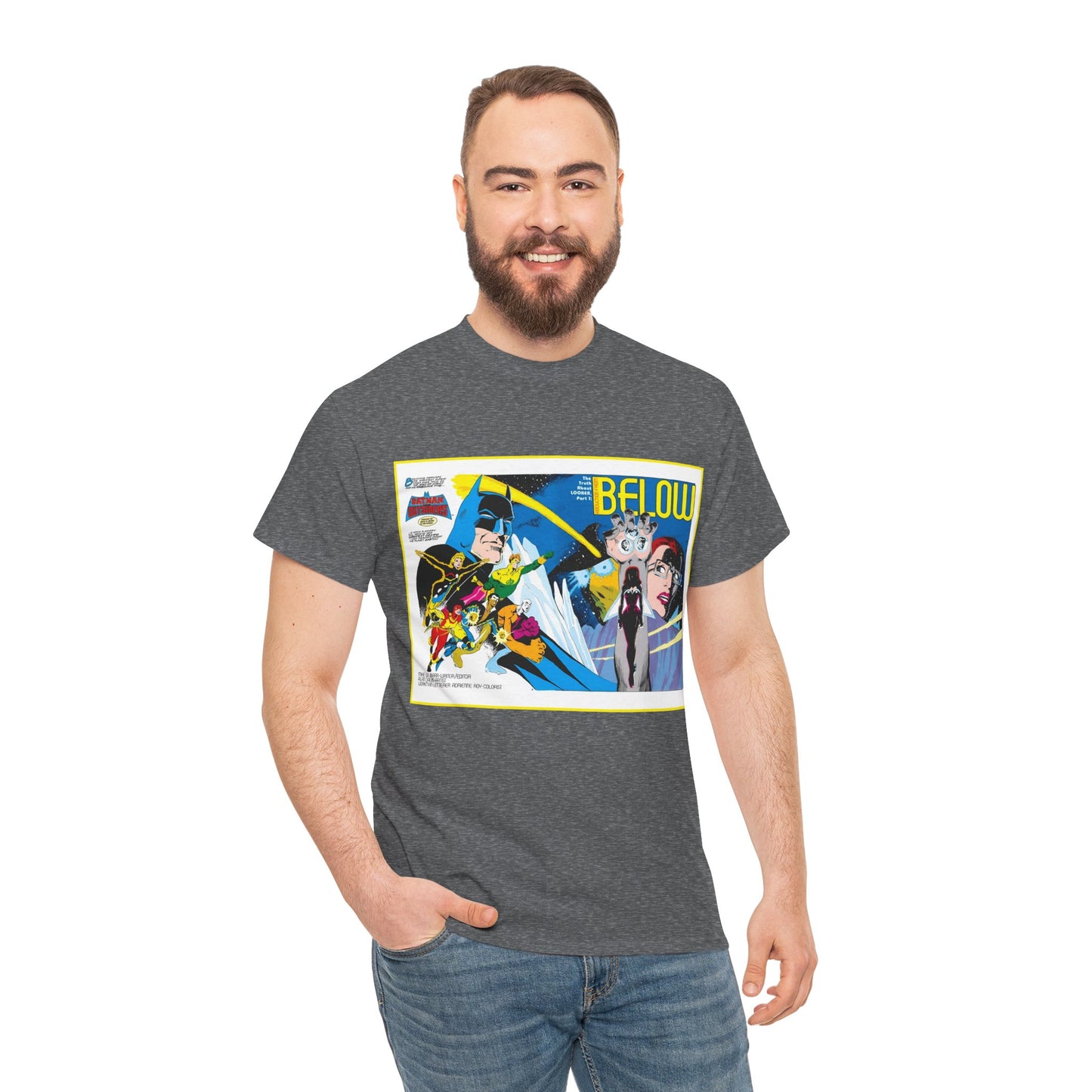 Batman & the Outsiders T-Shirt - Alan Davis Art - Promotional Poster - Looker, Halo, Katana, Geo-Force, Metamorpho, Black Lightning - DC Comics