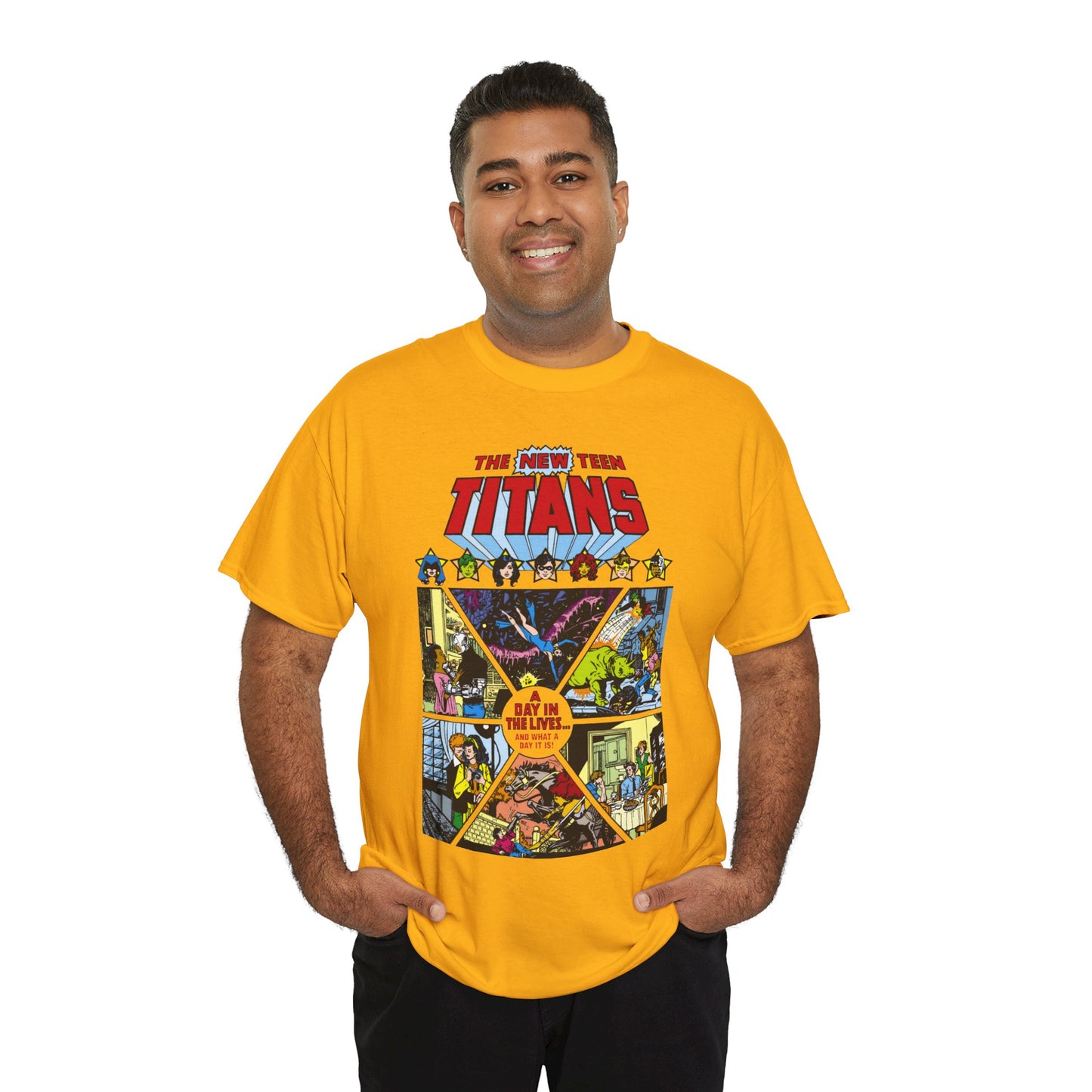 New Teen Titans T-Shirt - George Perez Art - #8 Cover - A Day in the Life - Robin, Wonder Girl, Cyborg, Starfire, Raven, Changeling, Kid Flash - DC Comics