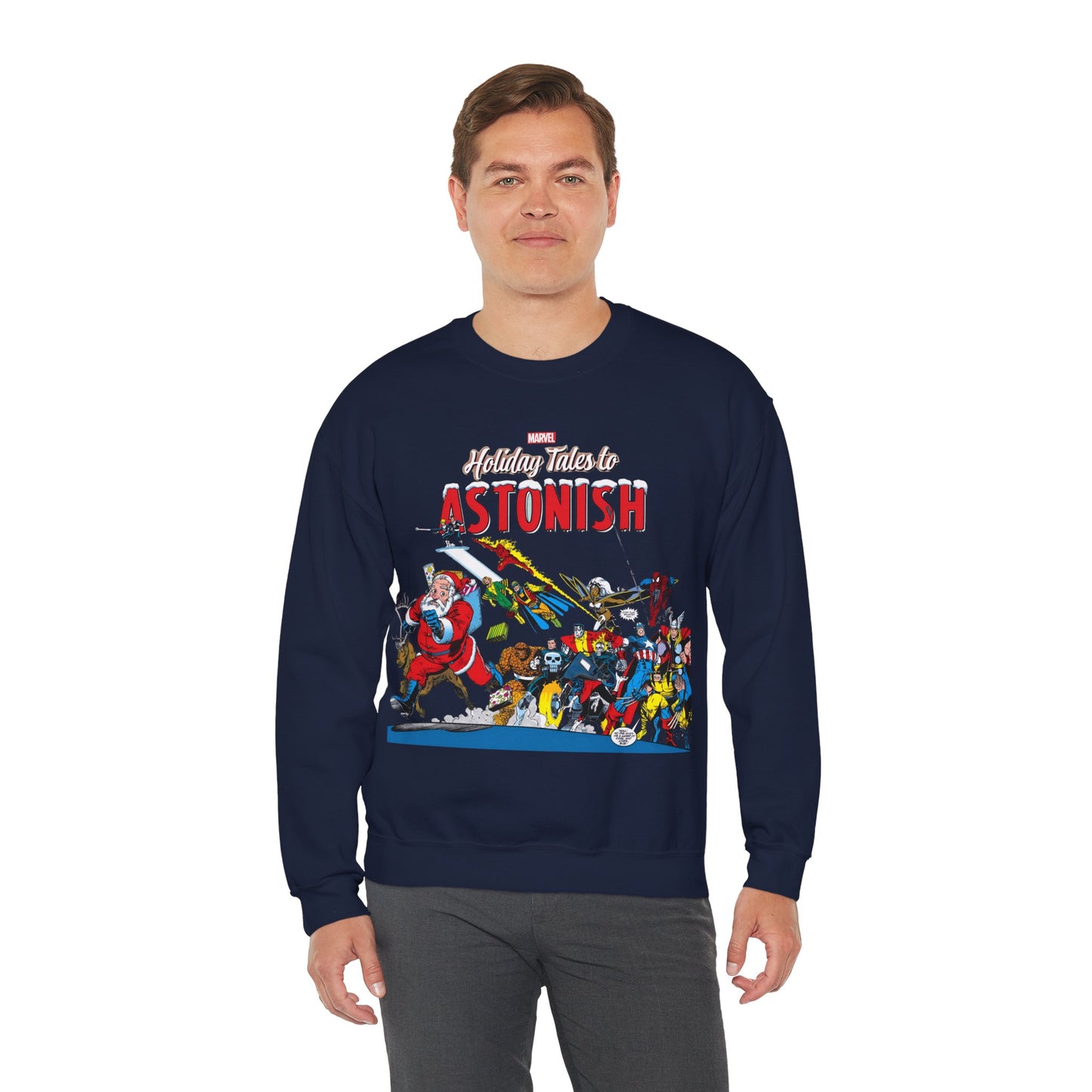 Marvel Comics Christmas Crewneck Sweatshirt - Spider-Man, Punisher, Ghost Rider, X-Men, Fantastic Four