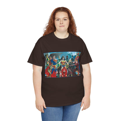 Justice League T-Shirt - Alex Ross Art - Superman, Wonder Woman, Batman, Flash, Black Canary, Vixen, Black Lightning, Green Lantern, Geo-Force, Red Tornado - DC Comics