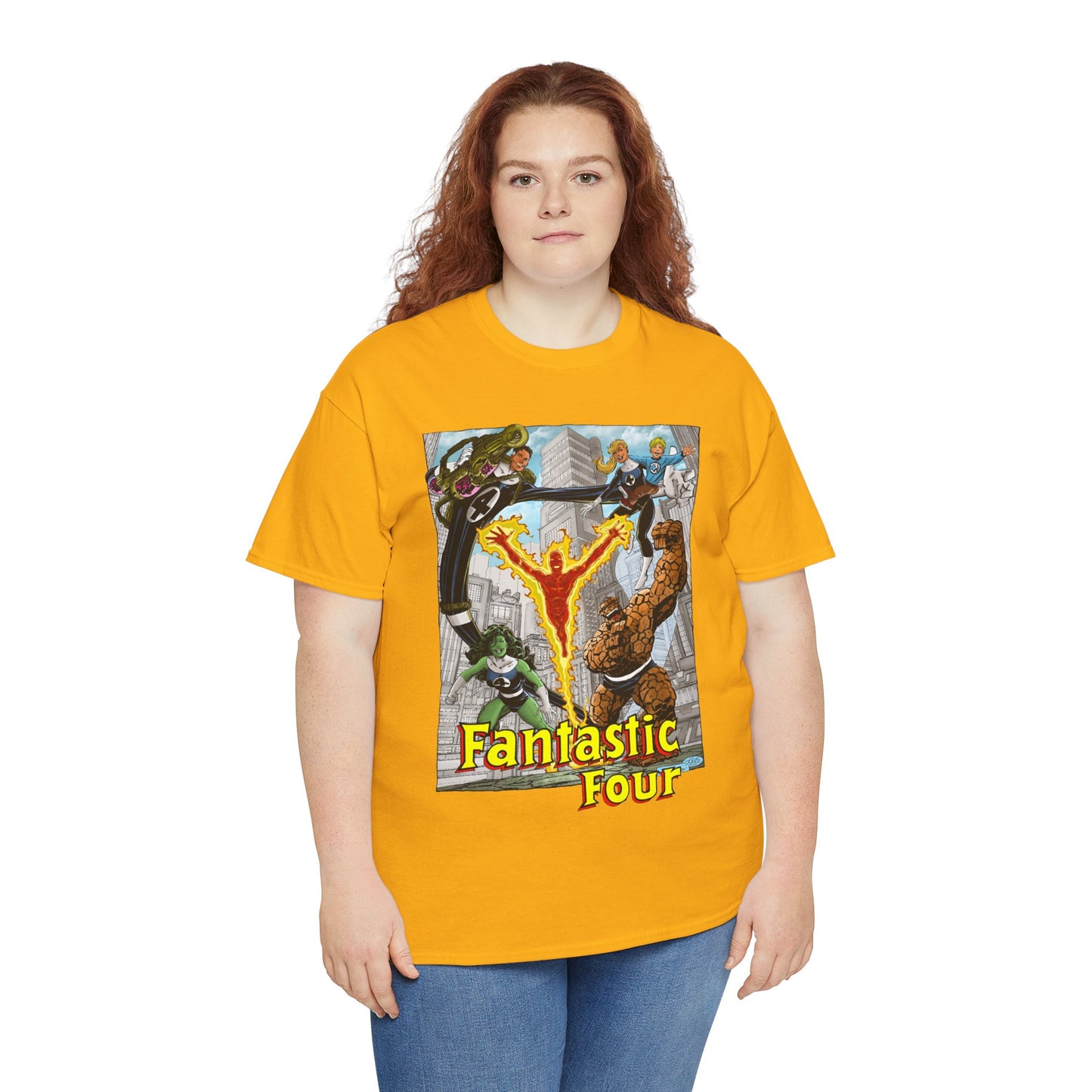 Fantastic Four T-Shirt - John Byrne Art - She-Hulk, Invisible Woman, Thing, Reed Richards, Human Torch - Baxter Building - Marvel Comics