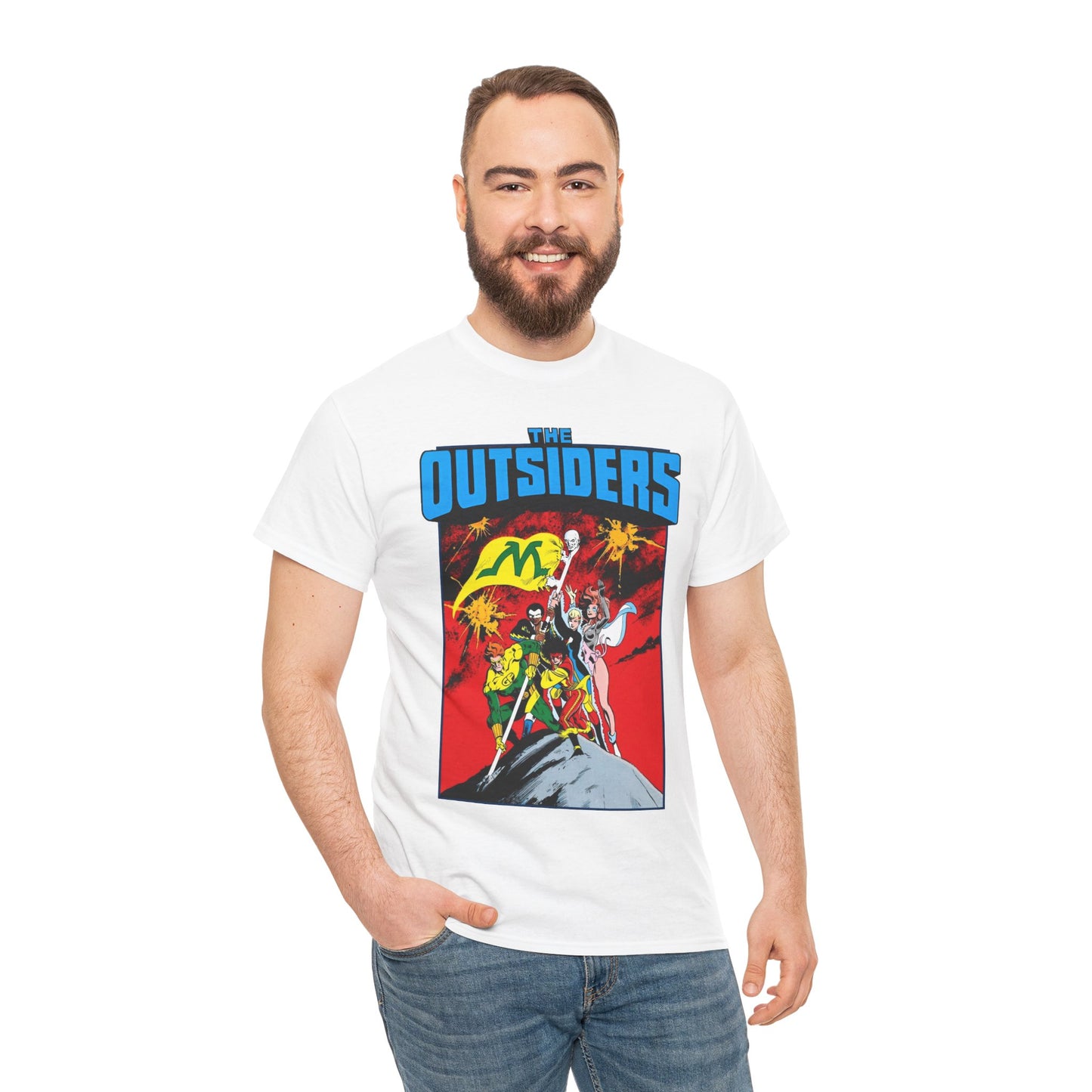 Outsiders T-Shirt - Alan Davis Art - Geo-Force, Halo, Black Lightning, Metamorpho, Katana - DC Comics