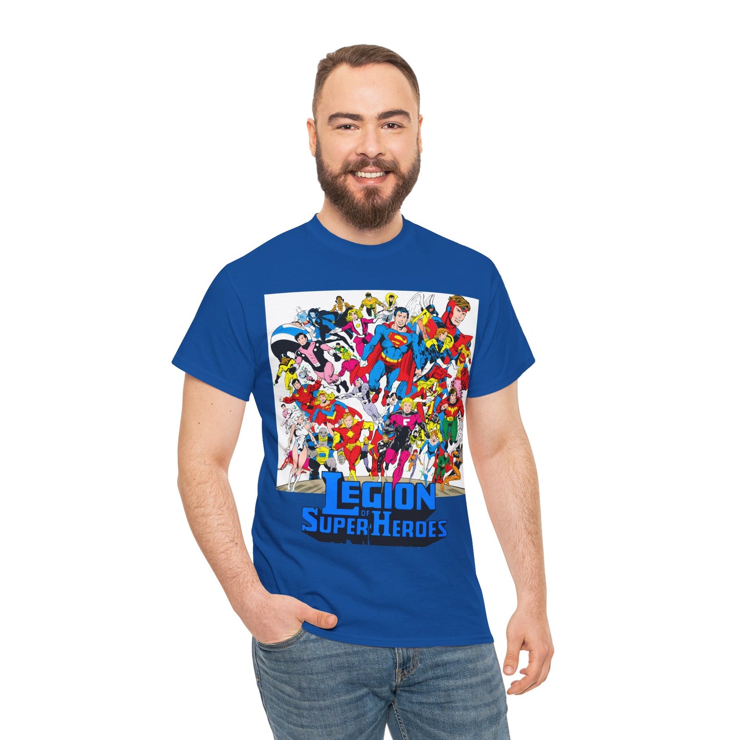 Legion of Super-Heroes T-Shirt - Greg Laroque Art - Who's Who in DC Comics - Superboy, Cosmic Boy, Dream Girl, Dawnstar, Supergirl, Sun Boy, Wildfire, Element Lad, Invisible Kid, Saturn Girl, Lightning Lad - DC Comics