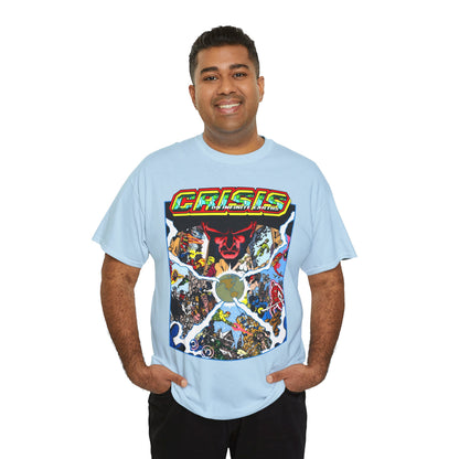Crisis on Infinite Earths T-Shirt - George Perez Art - #3 Cover - Monitor, Flash, Starfire, Brainiac 5, Dream Girl - DC Comics