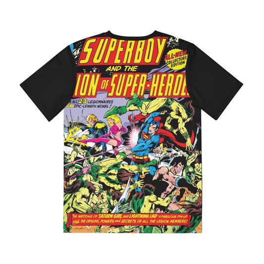 Superboy & Legion of Super-Heroes Polyester Tee (All-Over Print) - Lightning Lad, Saturn Girl, Cosmic Boy - DC Comics