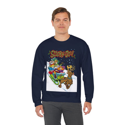 Scooby Doo Christmas Crewneck Sweatshirt - Shaggy, Daphne, Velma, Fred Sleighing Through the Snow