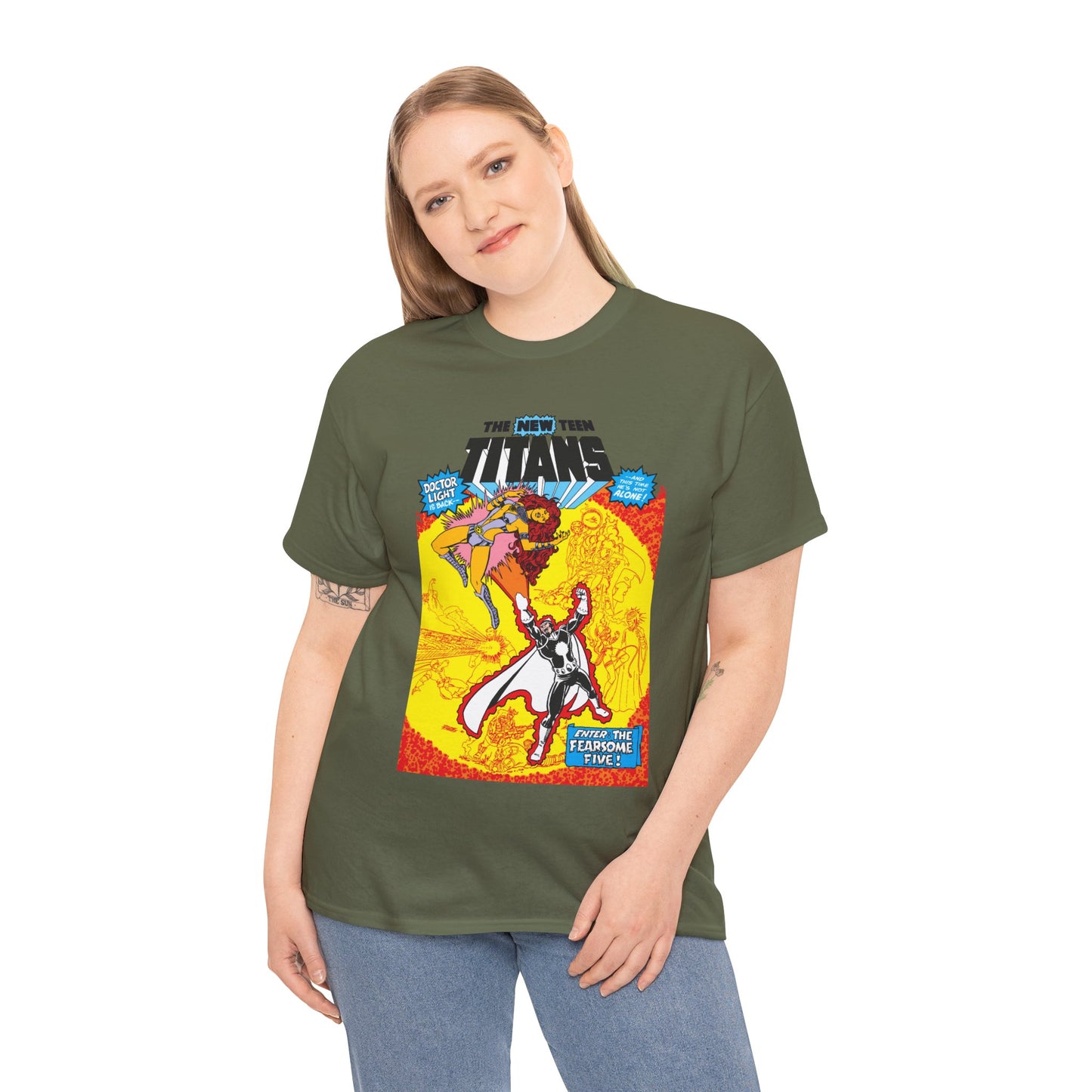 New Teen Titans T-Shirt - George Perez Art - #3 Cover Art - Dr. Light & the Fearsome Five Vs Starfire & the Teen Titans - DC Comics