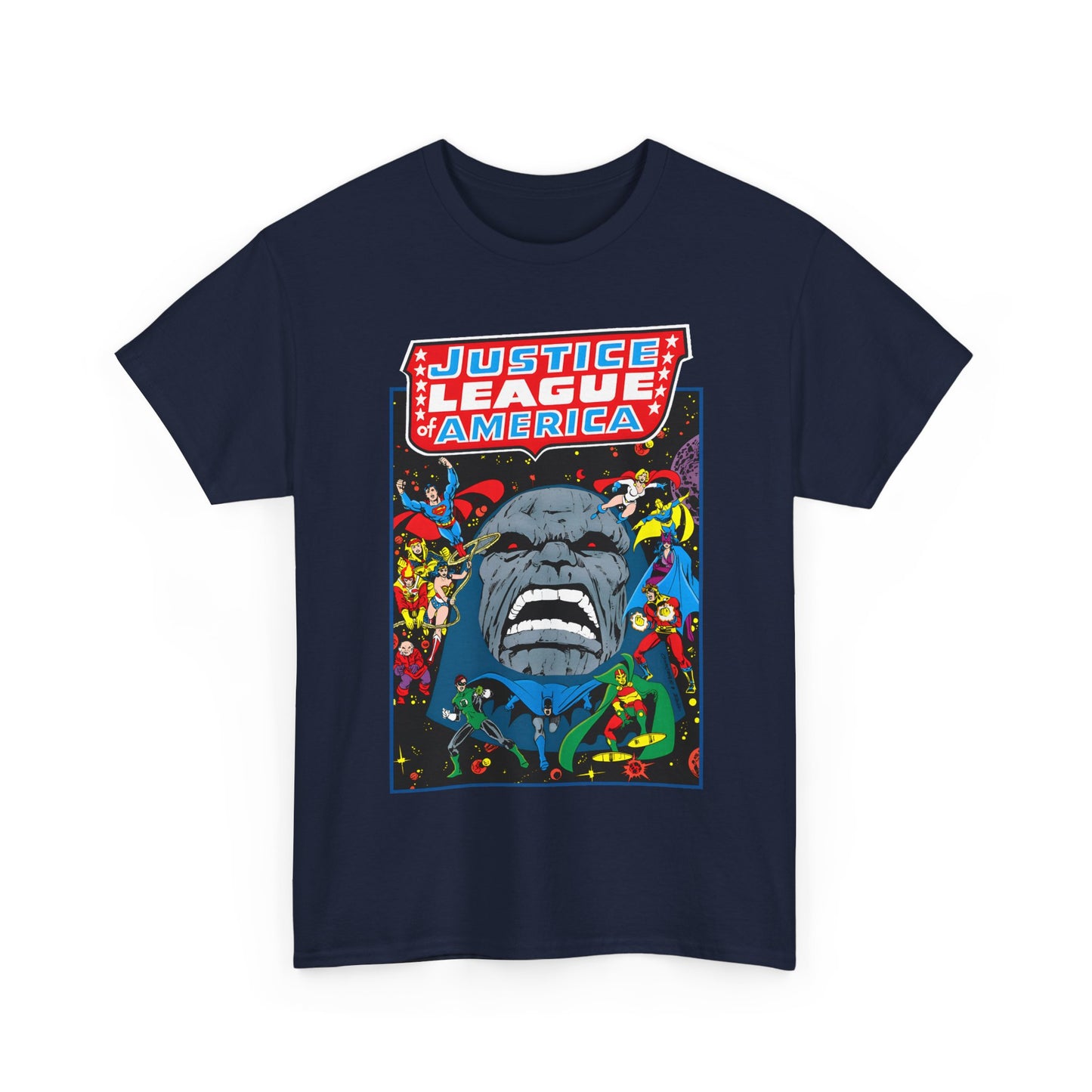 Justice League of America T-Shirt - George Perez Art - JLA/JSA/New Gods Crossover - Darkseid, Orion, Mr Miracle, Huntress, Firestorm, Dr Fate - DC Comics