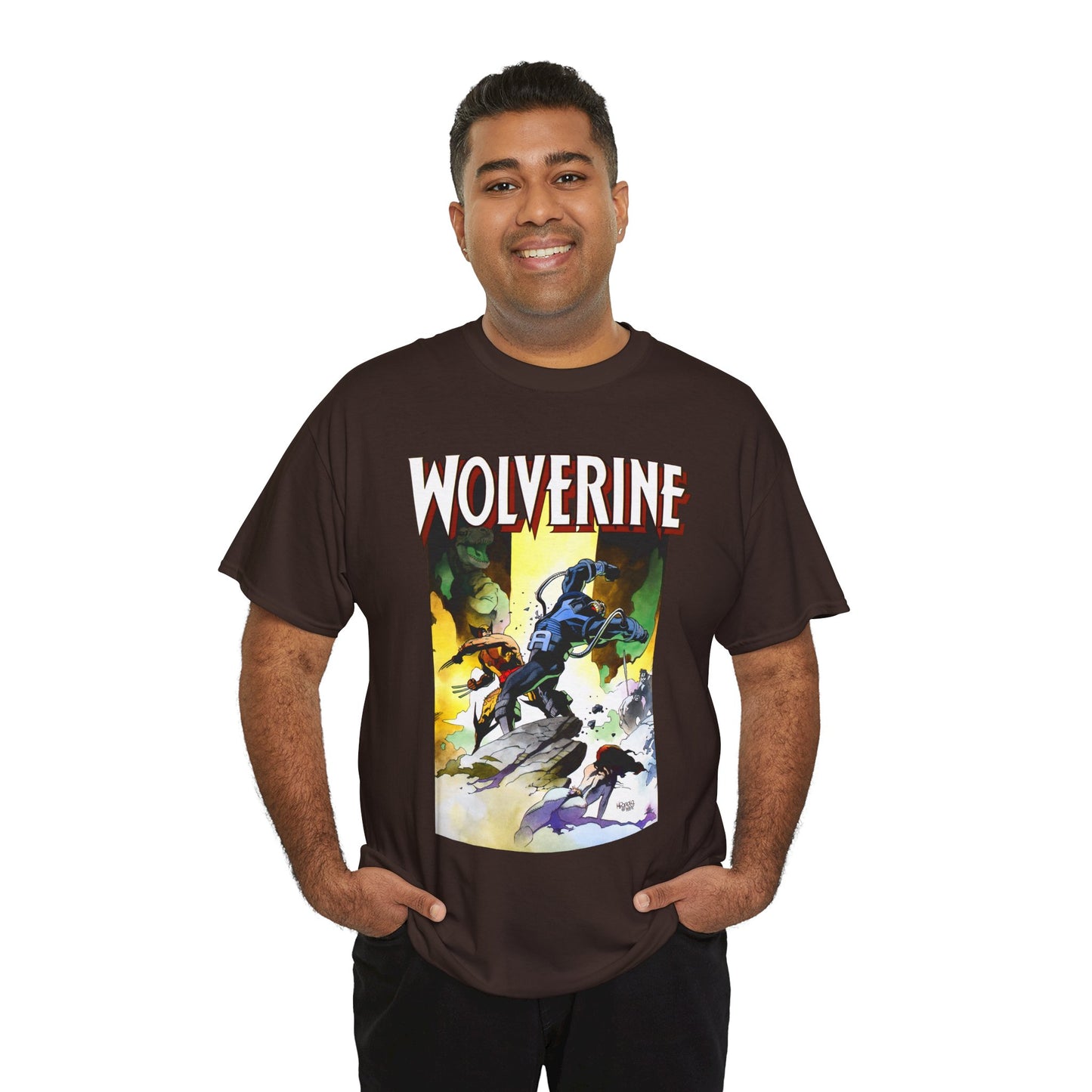 Wolverine T-Shirt - Mike Mignola Art - Jungle Adventure - Savage Land Story - Vs A Dinosaur - Logan, X-Men Member - Marvel Comics