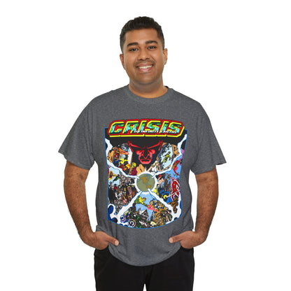 Crisis on Infinite Earths T-Shirt - George Perez Art - #3 Cover - Monitor, Flash, Starfire, Brainiac 5, Dream Girl - DC Comics