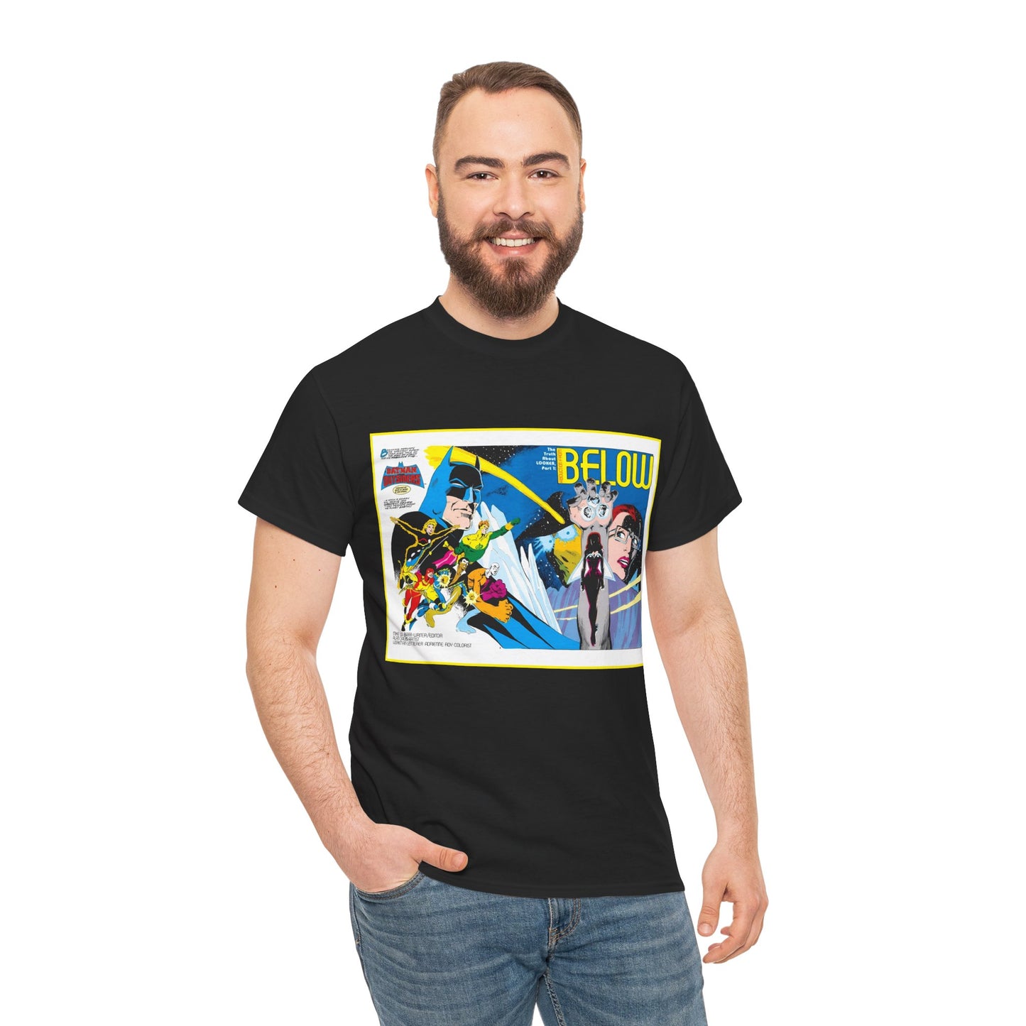 Batman & the Outsiders T-Shirt - Alan Davis Art - Promotional Poster - Looker, Halo, Katana, Geo-Force, Metamorpho, Black Lightning - DC Comics