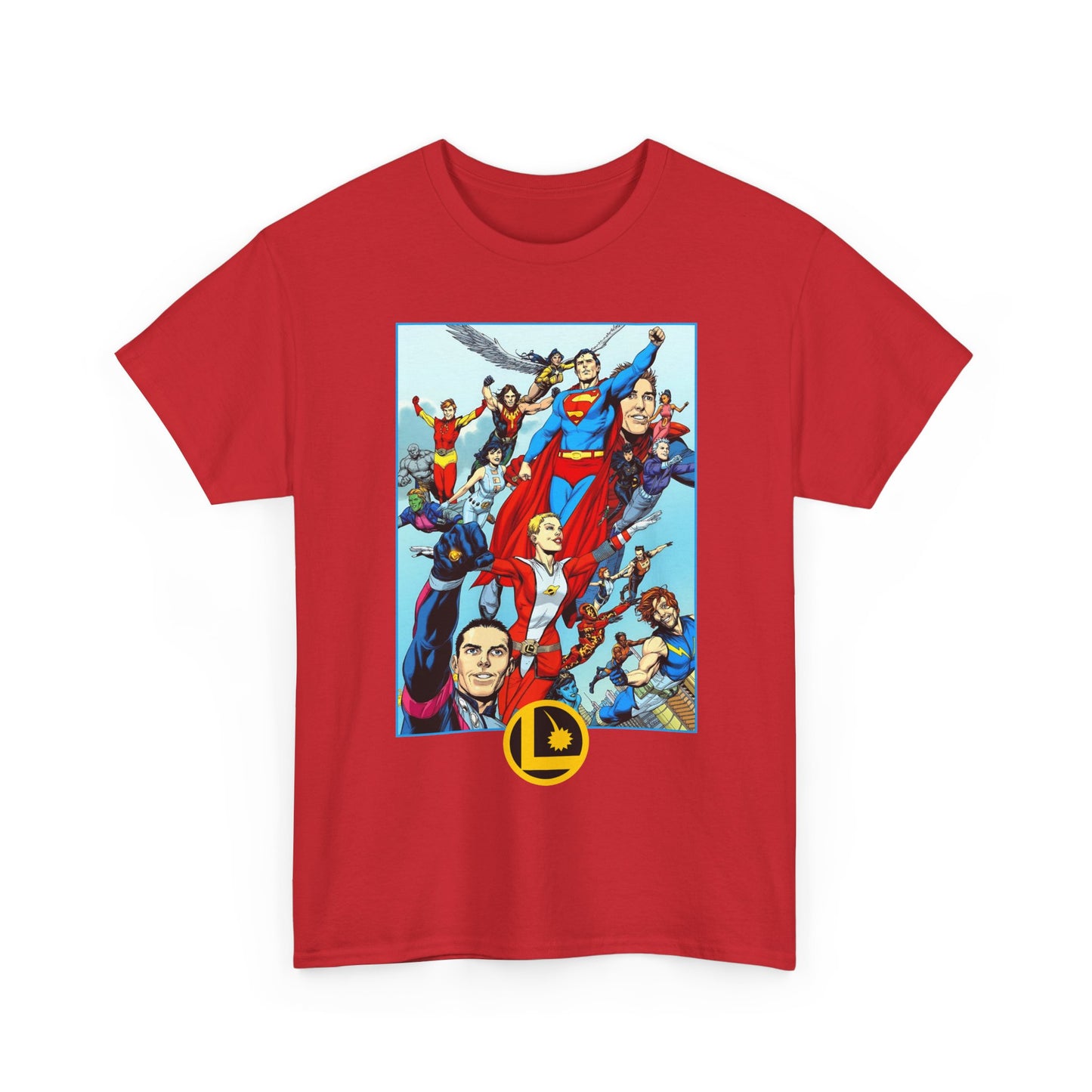 Legion of Super-Heroes T-Shirt - Gary Frank Art - Superman, Saturn Girl, Cosmic Boy, Dawnstar, Brainiac 5, Phantom Girl, Wildfire, Blok, Lightning Lad, Timber Wolf - LOSH - DC Comics