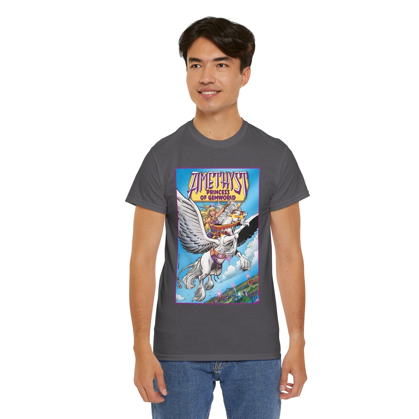 Amethyst Princess of Gemworld T-Shirt - George Perez Art - Riding Her Pegasus - DC Comics