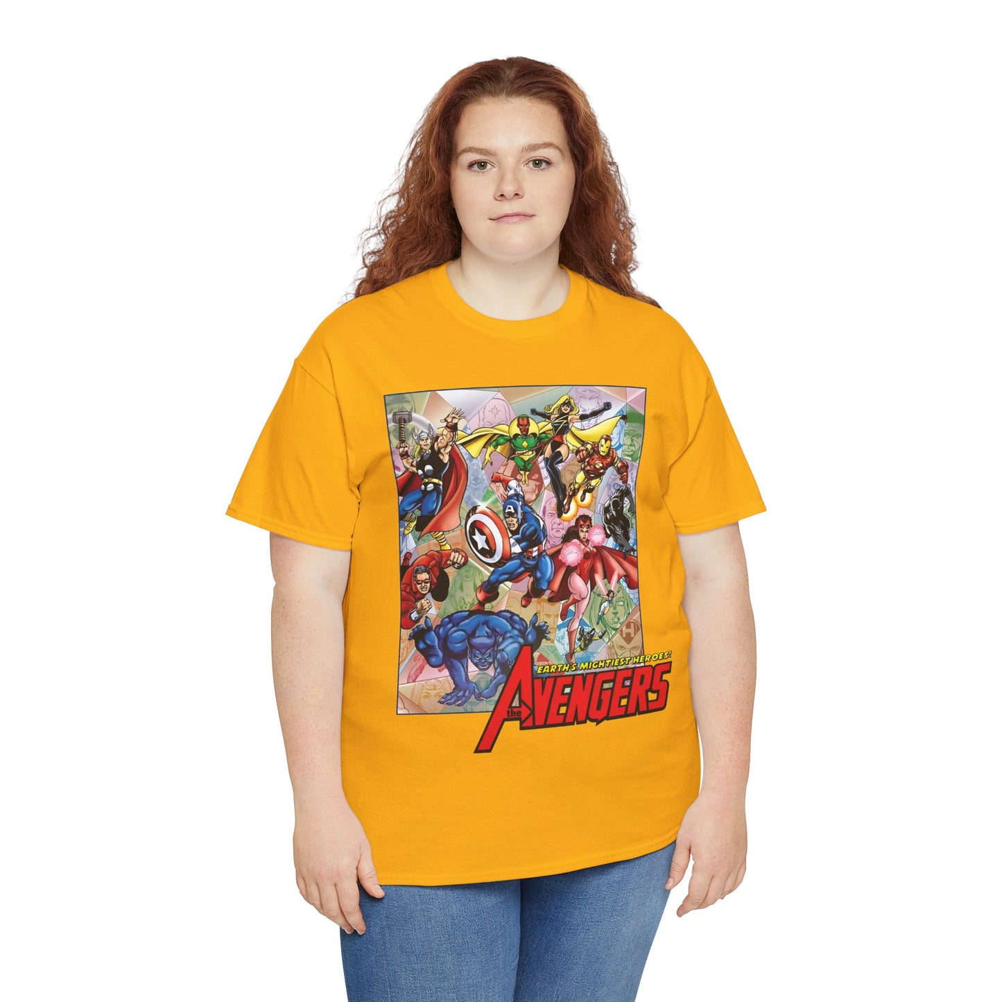 Avengers T-Shirt - George Perez Art - Captain America, Iron Man, Thor, Scarlet Witch, Black Panther, Wonder Man, Beast, Vision - Marvel Comics