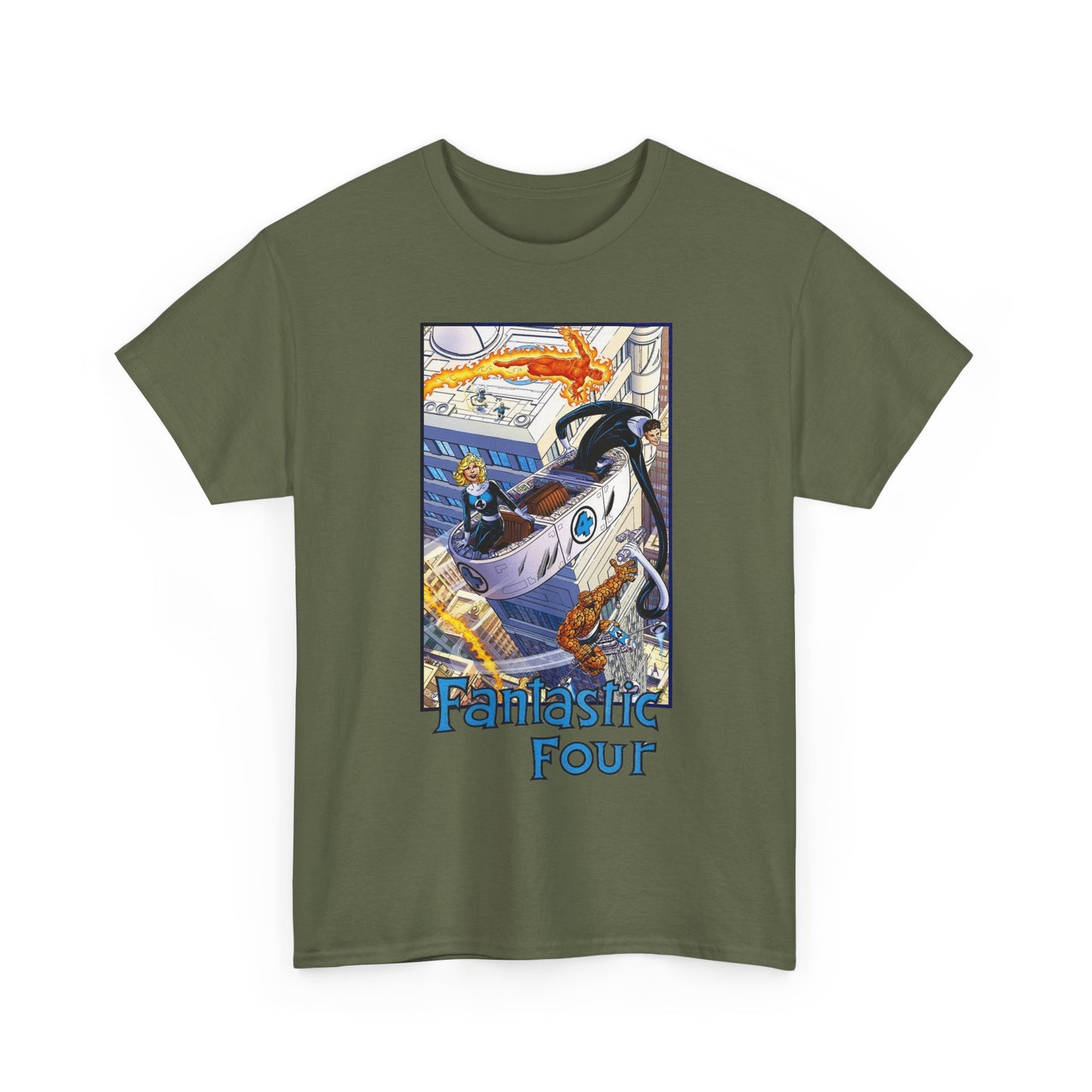 Fantastic Four T-Shirt - John Byrne Art - Invisible Woman, Thing, Human Torch, Reed Richards - Fantasticar, Baxter Building - Marvel Comics