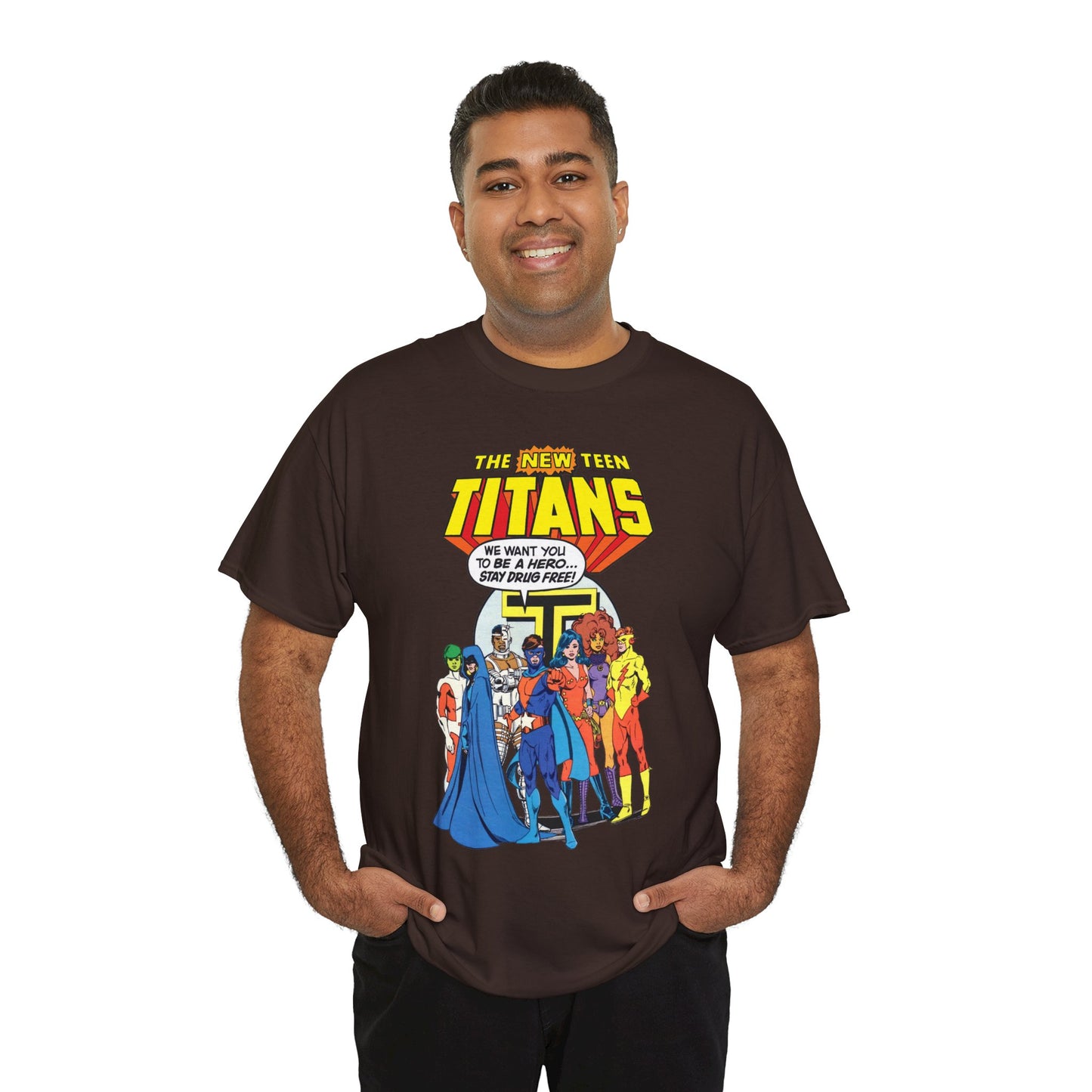 New Teen Titans T-Shirt - 1980s DC Comics Drug Awareness Specials - Protector, Starfire, Cyborg, Wonder Girl, Raven