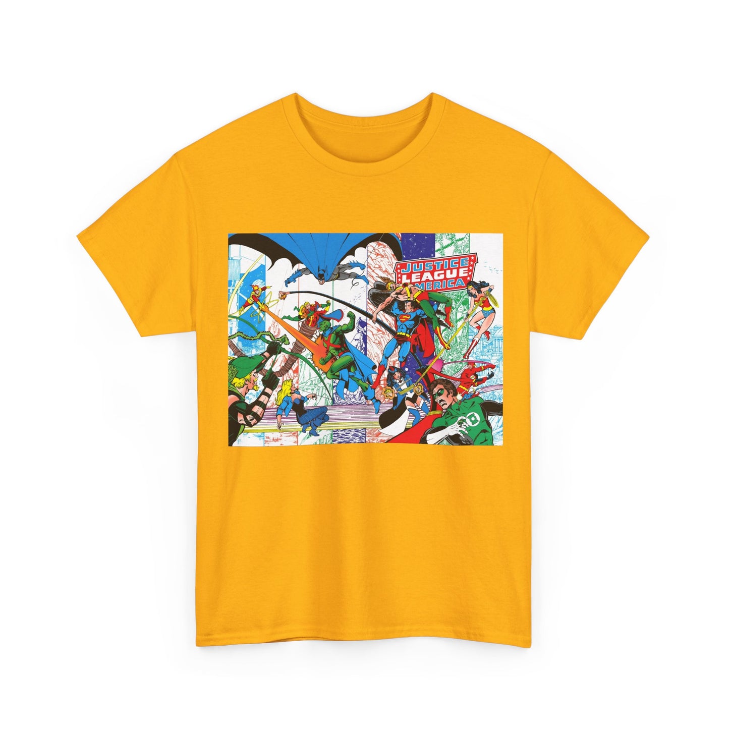 Justice League of America #200 T-Shirt - George Perez Art - Superman, Batman, Zatanna, Wonder Woman, Elongated Man, Martian Manhunter, Black Canary, Atom, Firestorm - DC Comics