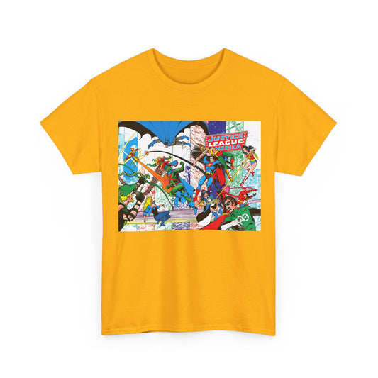 Justice League of America #200 T-Shirt - George Perez Art - Superman, Batman, Zatanna, Wonder Woman, Elongated Man, Martian Manhunter, Black Canary, Atom, Firestorm - DC Comics
