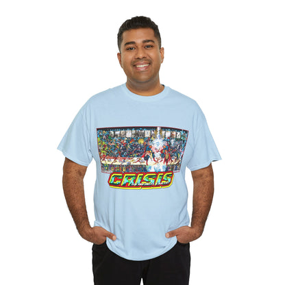 Crisis on Infinite Earths T-Shirt - Jerry Ordway/George Perez Art - Updated 2025 Poster Art - Superman, Wonder Woman, Supergirl, Flash, Harbinger, Pariah, Obsidian, Firestorm - DC Comics