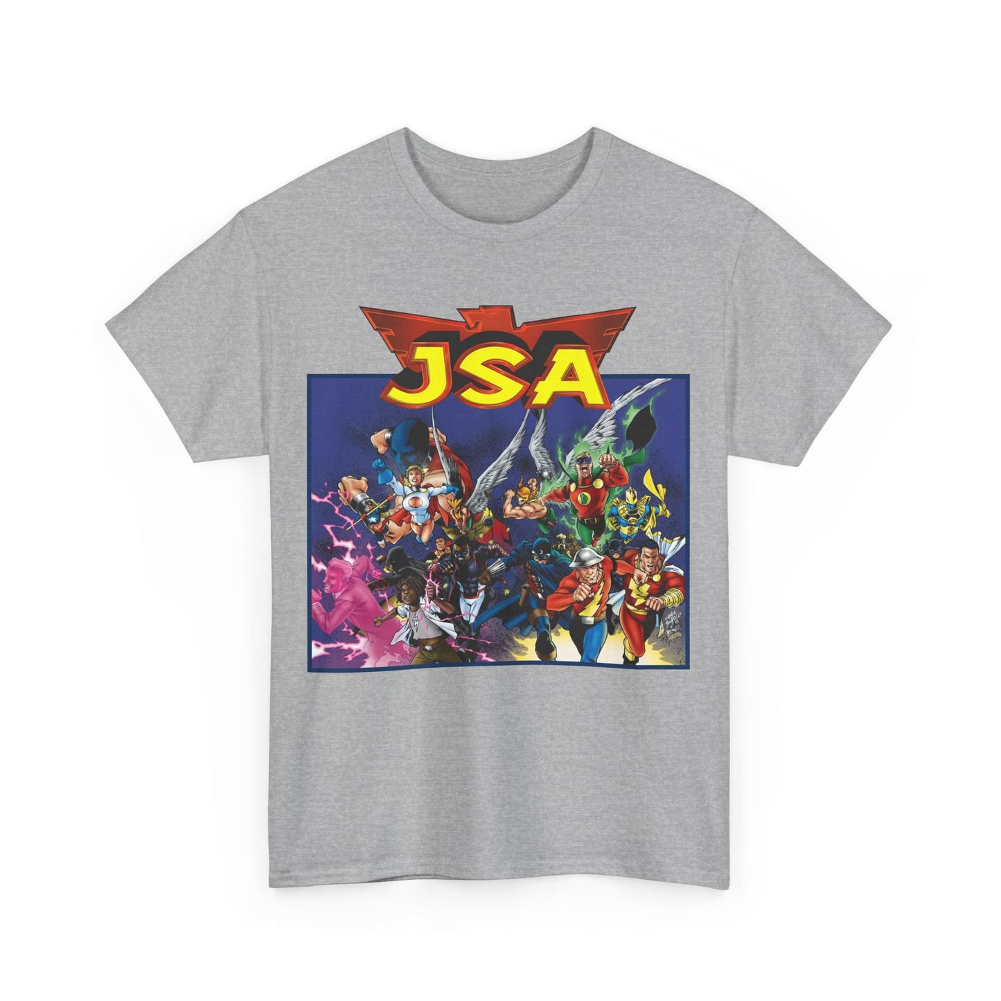 JSA T-Shirt - Carlos Pacheco Art - Green Lantern, Power Girl, Hawkgirl, Black Adam, Flash, Dr Fate, Hawkman - DC Comics - Justice Society of America