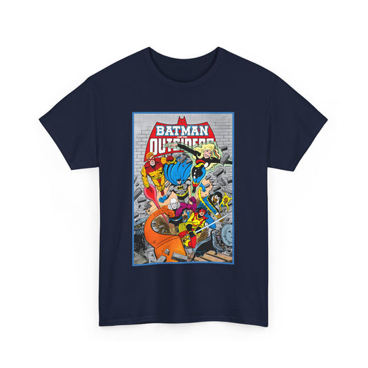 Batman & the Outsiders T-Shirt - Jim Aparo Art - Katana, Geo-Force, Black Lightning, Metamorpho, Halo - DC Comics - 1980s JLA Spin-Off Series