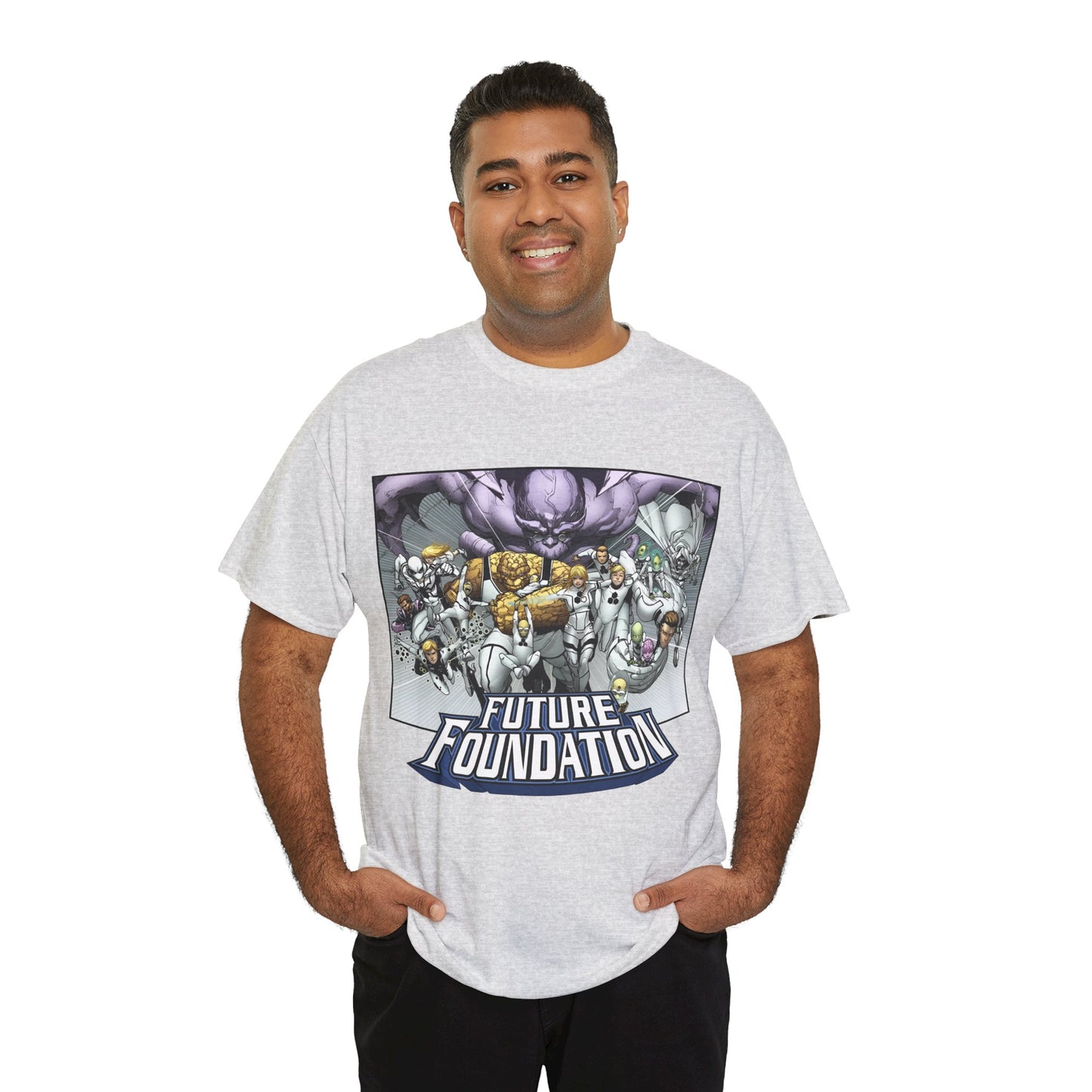 Future Foundation T-Shirt - Marko Djurdjevic Art - Spider-Man, Mr. Fantastic, Invisible Woman, The Thing, Dr. Doom, Bentley 23, Dragon Man, the Moloids - Marvel Comics