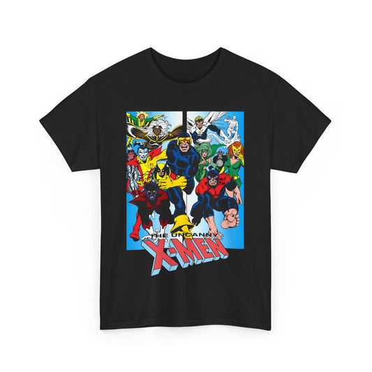 Uncanny X-Men T-Shirt - Classic Dave Cockrum Art - Popular Marvel Comics Series - Wolverine, Storm, Cyclops, Nightcrawler, Jean Grey, Iceman, Banshee, Beast
