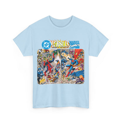 DC Comics Vs Marvel T-Shirt - John Byrne Art - Spider-Man, Raven, Cyborg, Wolverine, Joker, Superman, Batman, Deathstroke, Darkseid