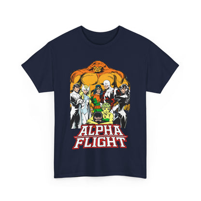 Alpha Flight T-Shirt - John Byrne Art - Northstar, Aurora, Guardian, Puck, Snowbird, Shaman, Sasquatch - Canada's Superhero Team - X-Men Connection - Marvel Comics
