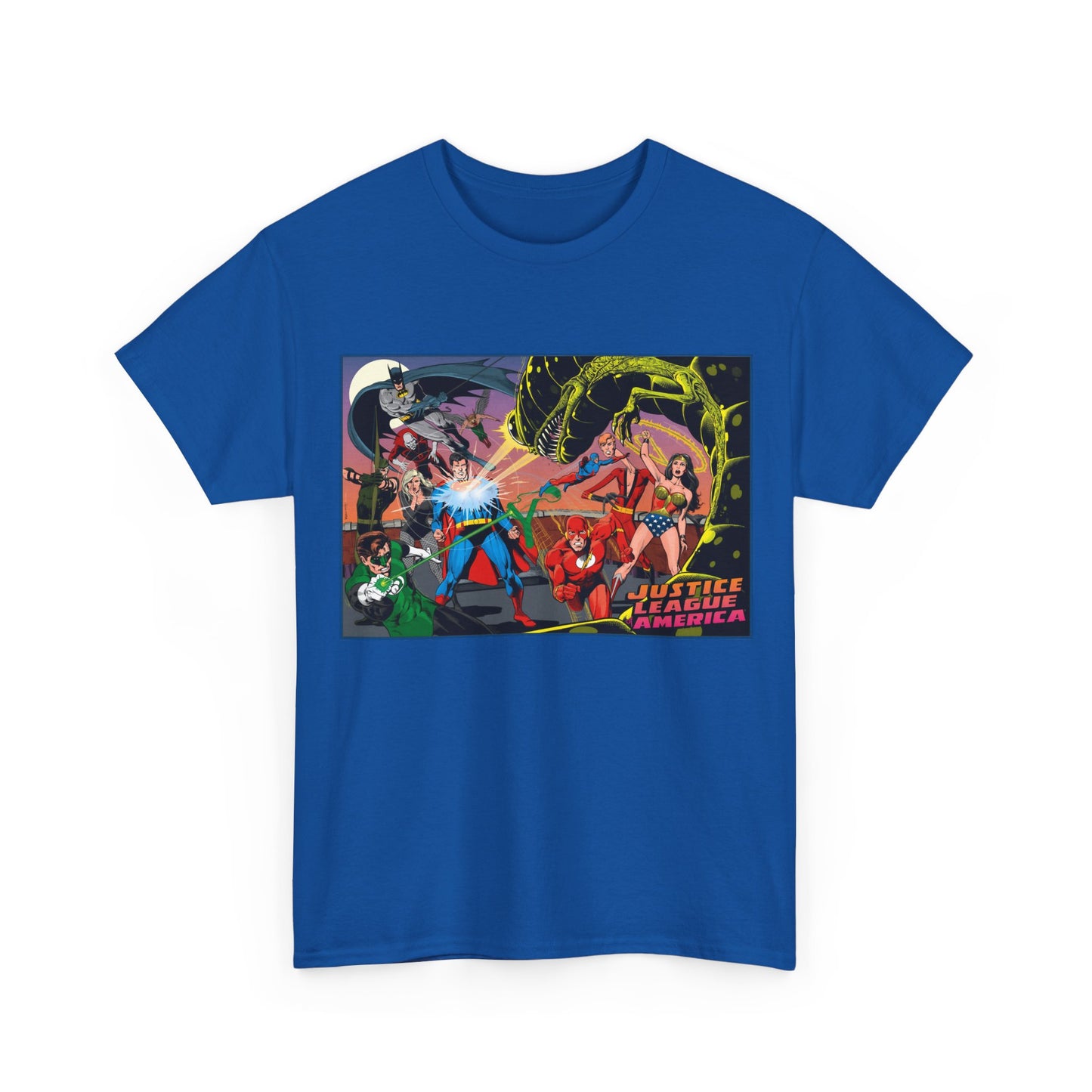 Justice League of America T-Shirt - Brian Bolland Art - Superman, Green Lantern, Wonder Woman, Batman, Flash, Elongated Man, Black Canary, Green Arrow, Atom - DC Comics