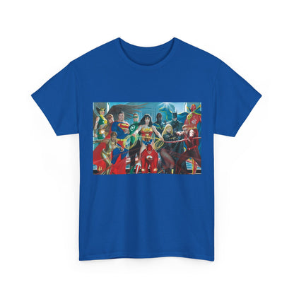 Justice League T-Shirt - Alex Ross Art - Superman, Wonder Woman, Batman, Flash, Black Canary, Vixen, Black Lightning, Green Lantern, Geo-Force, Red Tornado - DC Comics