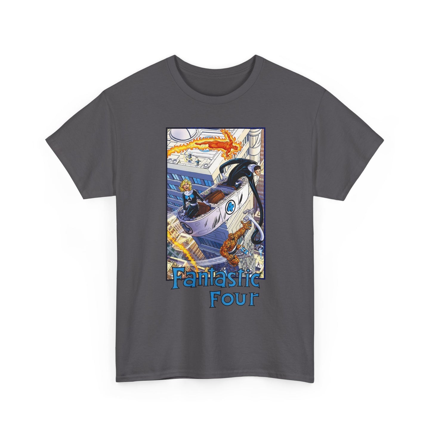 Fantastic Four T-Shirt - John Byrne Art - Invisible Woman, Thing, Human Torch, Reed Richards - Fantasticar, Baxter Building - Marvel Comics