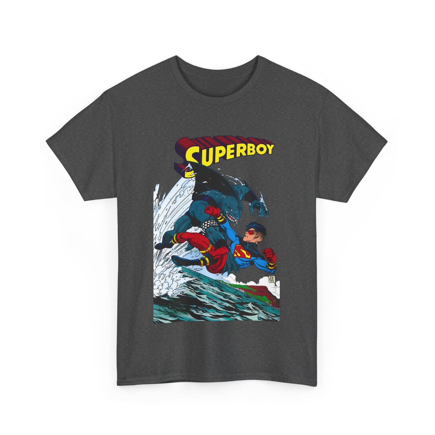 King Shark Vs Superboy T-Shirt - Tom Grummett Art - Connor Kent, Kon-L - Superman Family - DC Comics