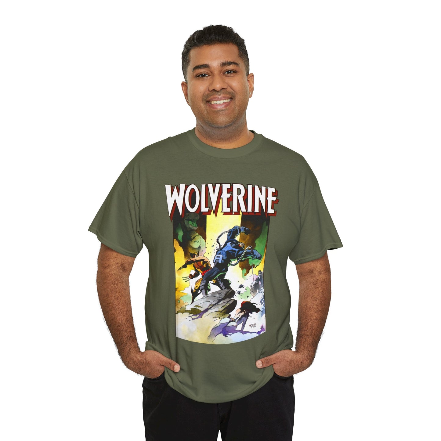 Wolverine T-Shirt - Mike Mignola Art - Jungle Adventure - Savage Land Story - Vs A Dinosaur - Logan, X-Men Member - Marvel Comics