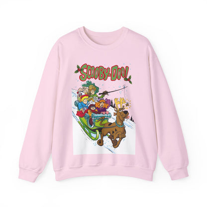 Scooby Doo Christmas Crewneck Sweatshirt - Shaggy, Daphne, Velma, Fred Sleighing Through the Snow
