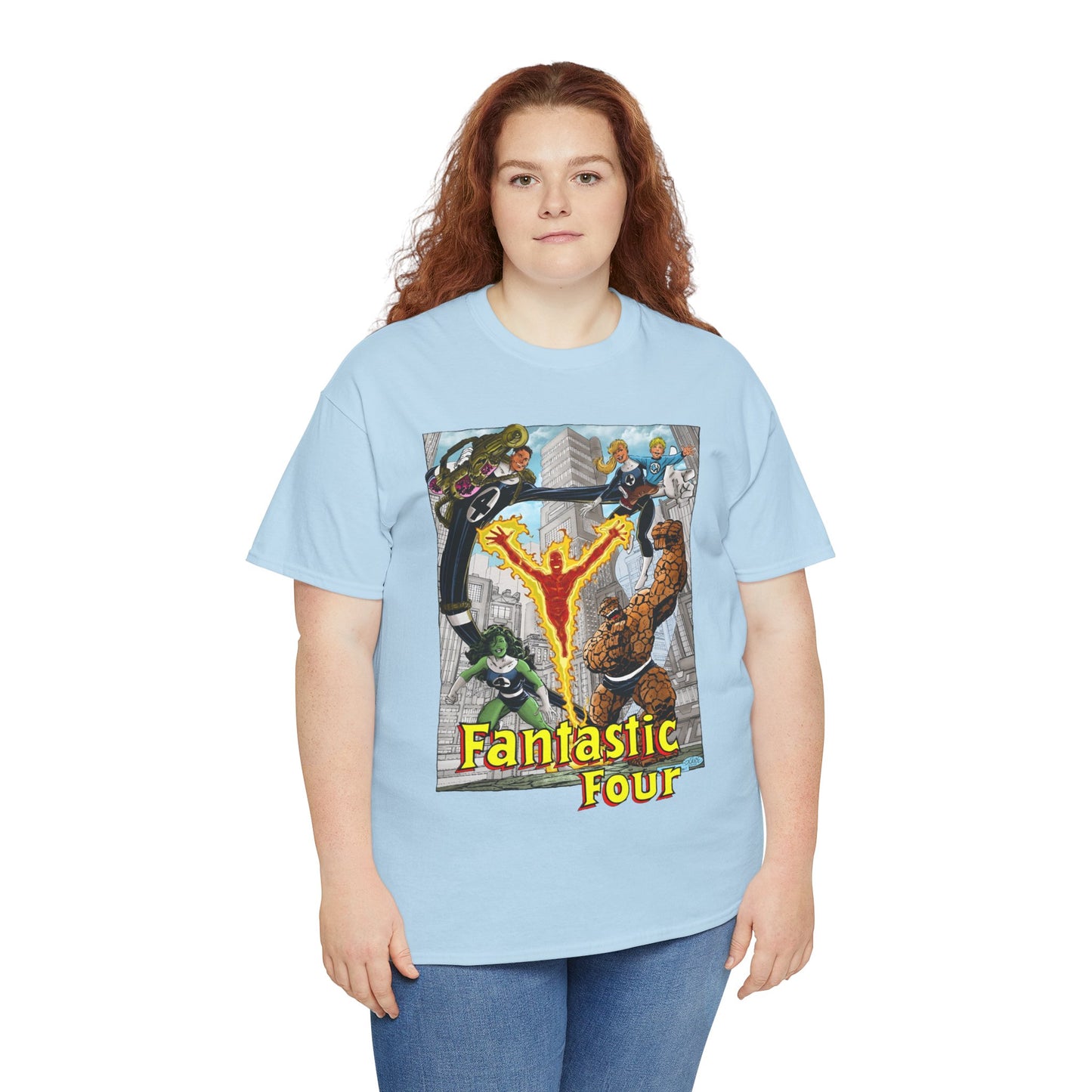 Fantastic Four T-Shirt - John Byrne Art - She-Hulk, Invisible Woman, Thing, Reed Richards, Human Torch - Baxter Building - Marvel Comics