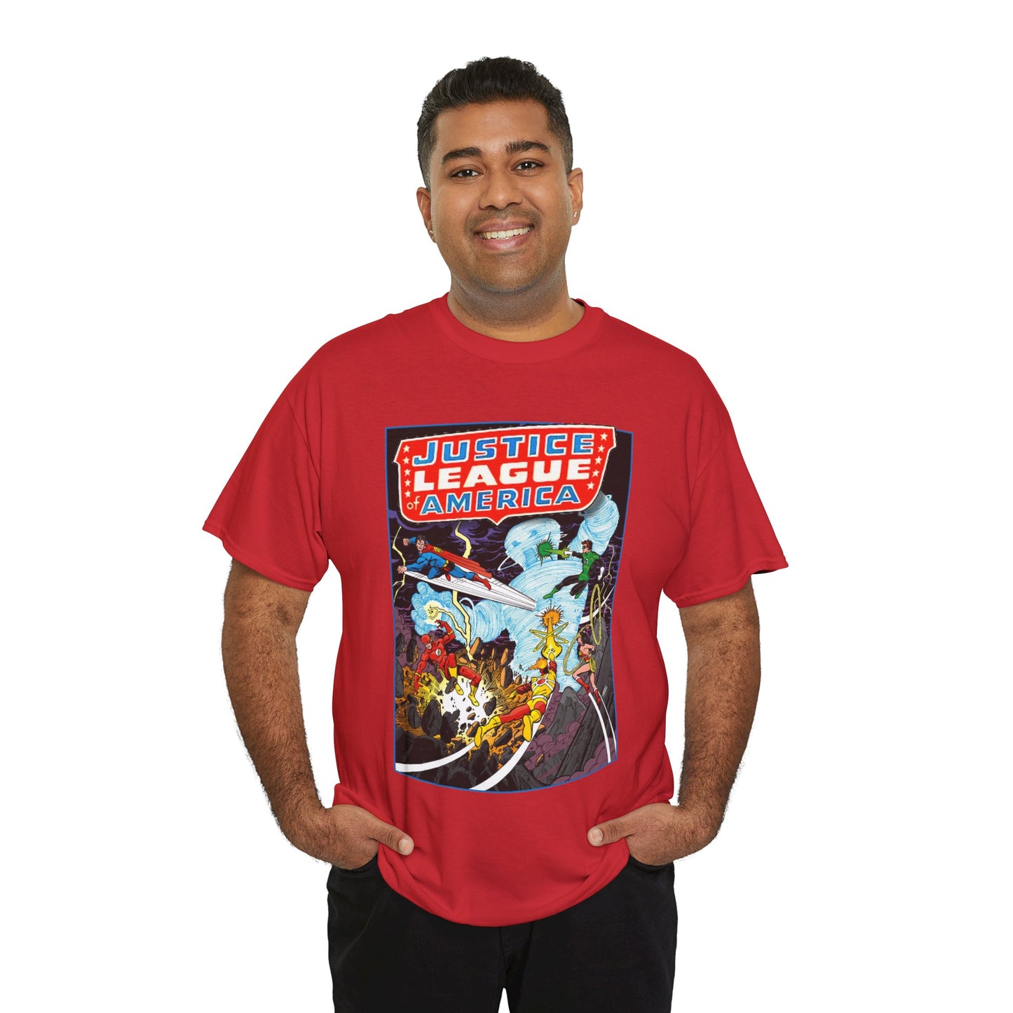 Justice League T-Shirt - George Perez Art - Tornado Tyrant - Superman, Firestorm, Flash, Wonder Woman, Green Lantern - DC Comics