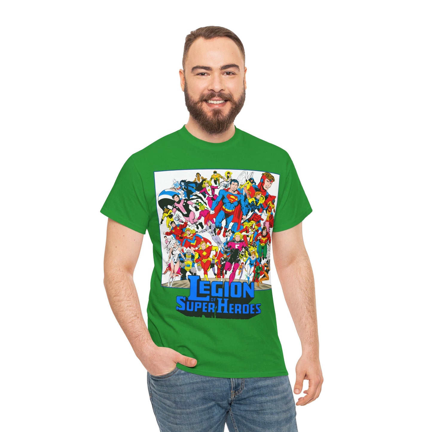 Legion of Super-Heroes T-Shirt - Greg Laroque Art - Who's Who in DC Comics - Superboy, Cosmic Boy, Dream Girl, Dawnstar, Supergirl, Sun Boy, Wildfire, Element Lad, Invisible Kid, Saturn Girl, Lightning Lad - DC Comics