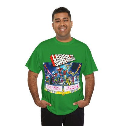 Legion of Super-Heroes T-Shirt - Gorgeous George Perez Art - History of the DC Universe - Lightning Lad, Timber Wolf, Wildfire, Sun Boy, Chamelon Boy - DC Comics