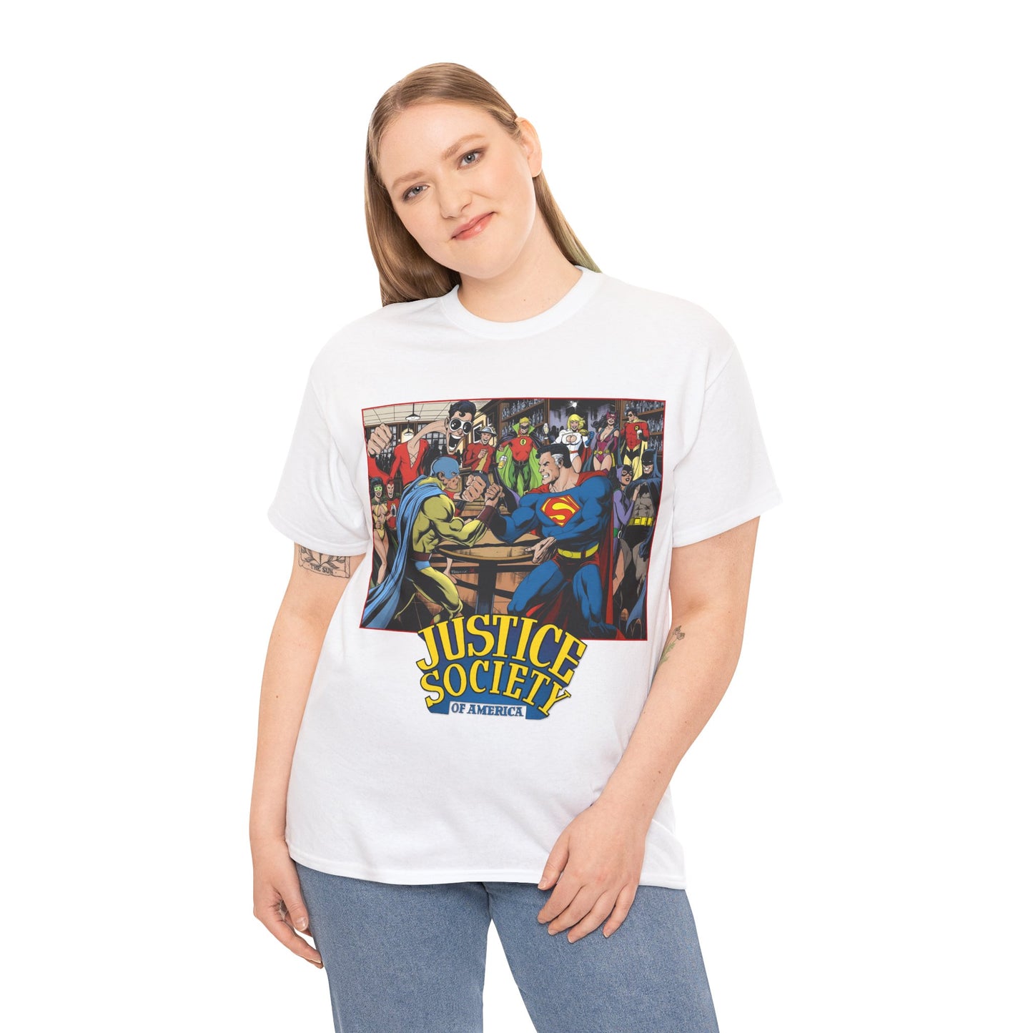 Justice Society of America T-Shirt - Superman, Wonder Woman, Atom, Starman, Huntress, Power Girl, Green Lantern, Batman, Plastic Man, Flash - JSA - DC Comics