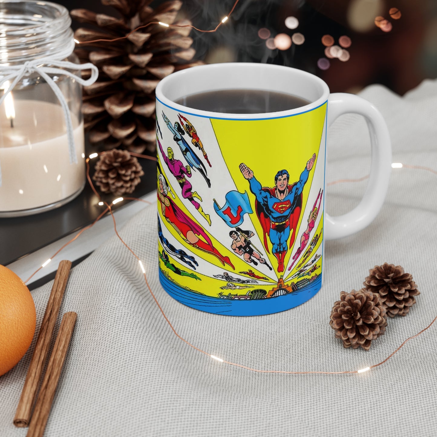 Superboy & Legion of Super-Heroes Coffee Mug - Mike Grell DC Art - Mug 11oz - Lightning Lad, Saturn Girl, Dawnstar, Cosmic Boy