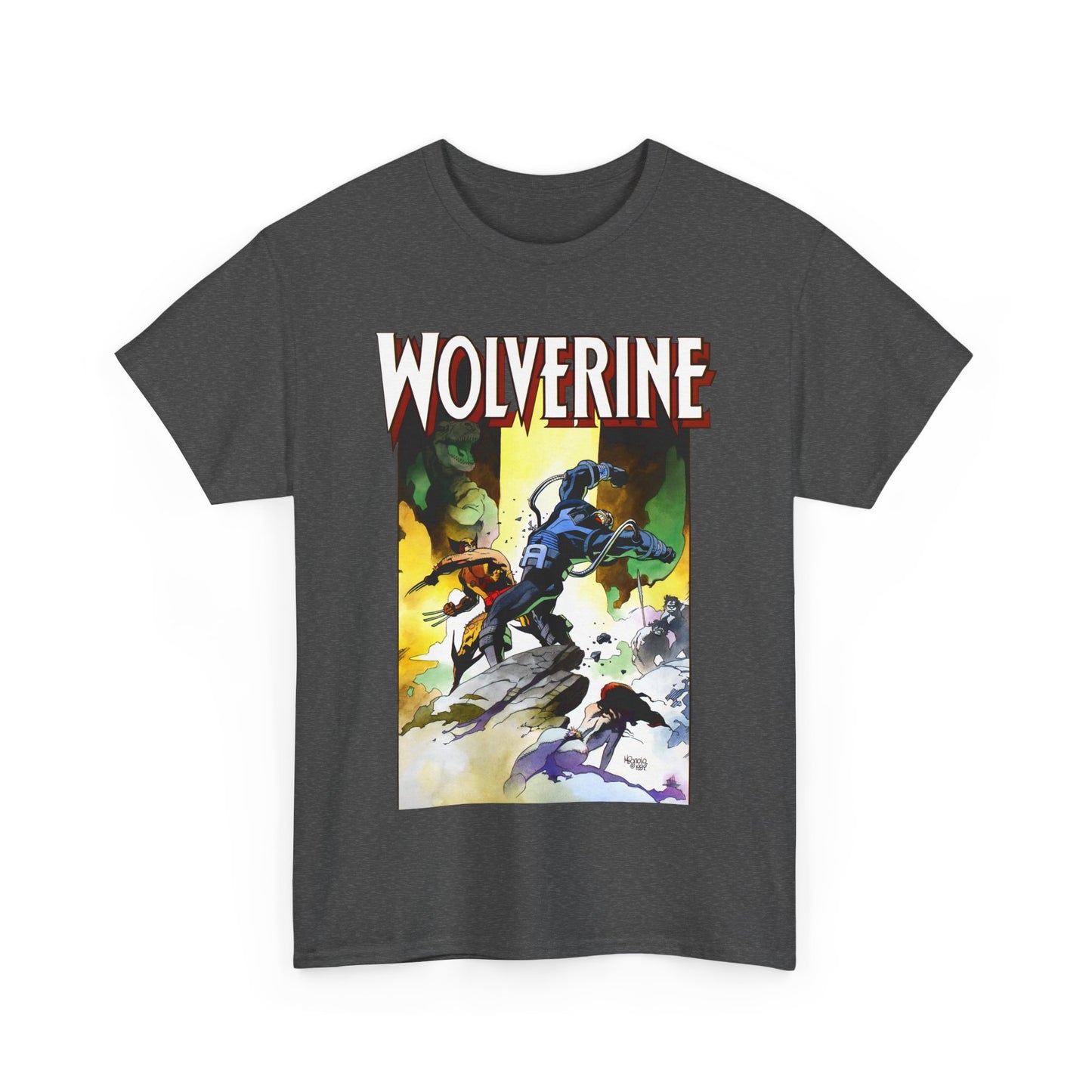 Wolverine T-Shirt - Mike Mignola Art - Jungle Adventure - Savage Land Story - Vs A Dinosaur - Logan, X-Men Member - Marvel Comics